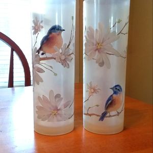 💙Tall Cold Drink Cups Elegant Blue Birds Flowering Branches Tea Coffee